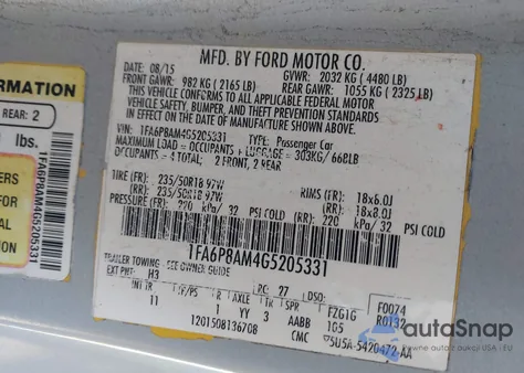 2016 Ford Mustang V6 z USA, uszkodzony, nr VIN 1FA6P8AM4G5205331